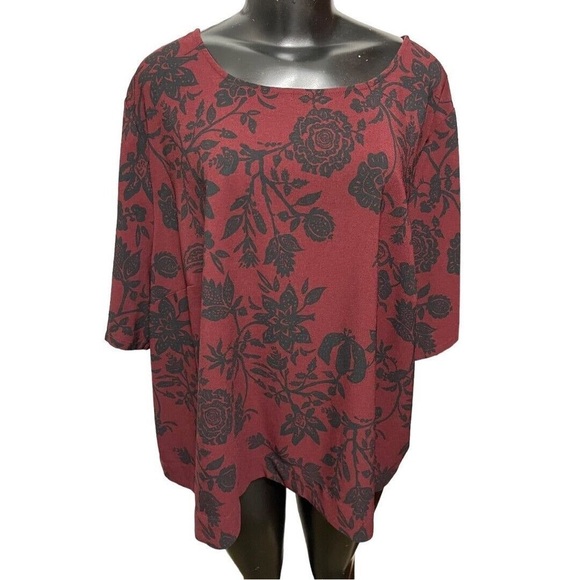 Ava & Viv Burgundy and Black Floral Blouse 2X - Picture 2 of 5